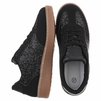 Dames retro sneakers / lage gympen met glitter - zwart