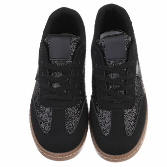Dames retro sneakers / lage gympen met glitter - zwart