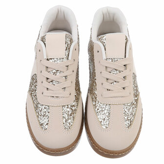 Dames retro sneakers / lage gympen met glitter - beige / goud