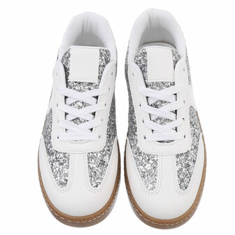 Dames retro sneakers / lage gympen met glitter - wit / zilver