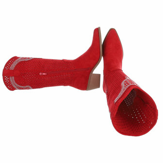 Dames hoge cowboy laarzen / western boots met strass - rood