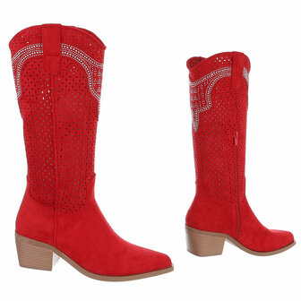 Dames hoge cowboy laarzen / western boots met strass - rood