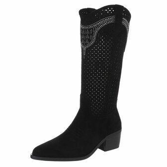 Dames hoge cowboy laarzen / western boots met strass - zwart
