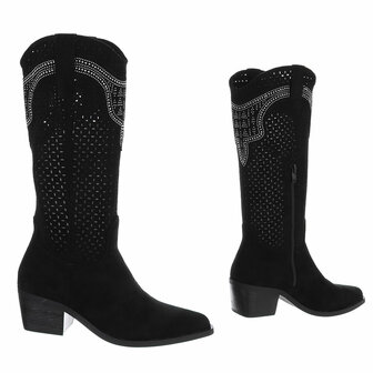 Dames hoge cowboy laarzen / western boots met strass - zwart