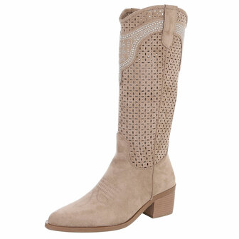 Dames hoge cowboy laarzen / western boots met strass - lichtbruin / khaki