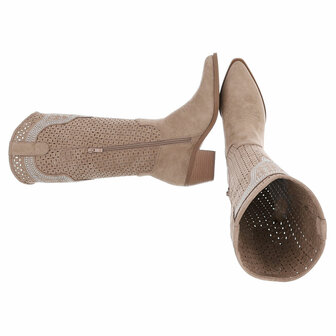 Dames hoge cowboy laarzen / western boots met strass - lichtbruin / khaki
