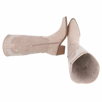 Dames hoge cowboy laarzen / western boots met strass - beige