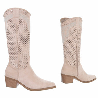 Dames hoge cowboy laarzen / western boots met strass - beige