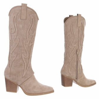Dames hoge cowboy laarzen / western boots - lichtbruin / khaki
