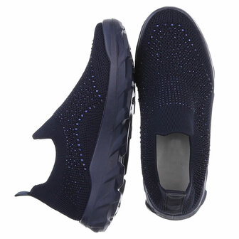 Dames instap sneakers / slip-on instappers met strass - donkerblauw