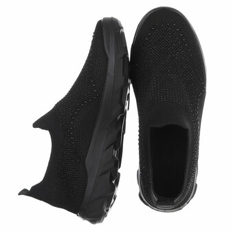 Dames instap sneakers / slip-on instappers met strass - zwart