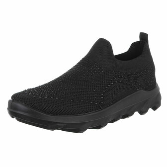 Dames instap sneakers / slip-on instappers met strass - zwart