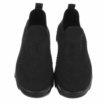 Dames instap sneakers / slip-on instappers met strass - zwart