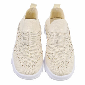 Dames instap sneakers / slip-on instappers met strass - beige