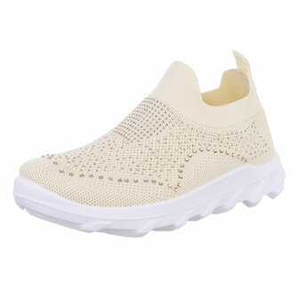 Dames instap sneakers / slip-on instappers met strass - beige