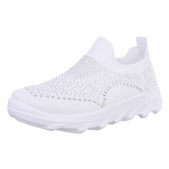 Dames instap sneakers / slip-on instappers met strass - wit