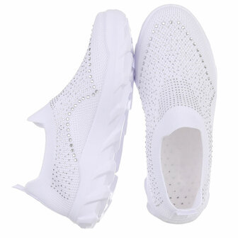 Dames instap sneakers / slip-on instappers met strass - wit