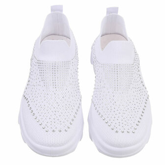 Dames instap sneakers / slip-on instappers met strass - wit