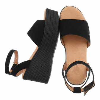 Dames wedge sandalen met sleehakken - zwart