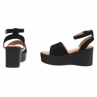 Dames wedge sandalen met sleehakken - zwart