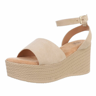 Dames wedge sandalen met sleehakken - zand