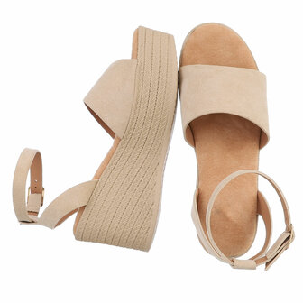 Dames wedge sandalen met sleehakken - zand