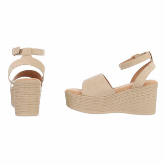 Dames wedge sandalen met sleehakken - zand