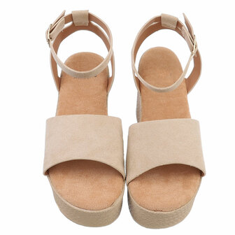 Dames wedge sandalen met sleehakken - zand