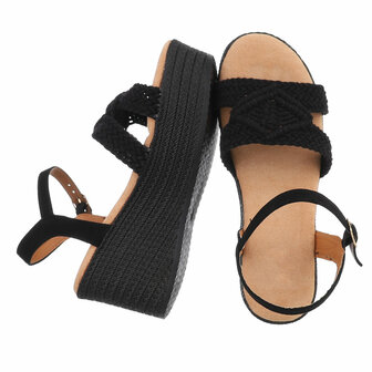 Dames wedge sandalen met sleehakken - zwart