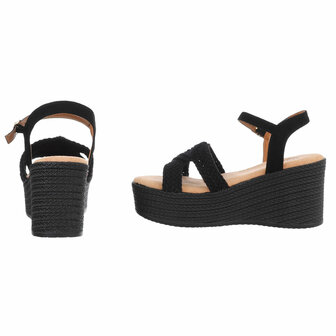Dames wedge sandalen met sleehakken - zwart
