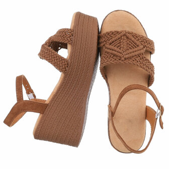 Dames wedge sandalen met sleehakken - bruin camel