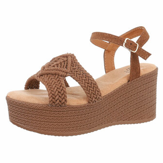 Dames wedge sandalen met sleehakken - bruin camel