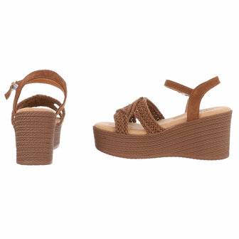 Dames wedge sandalen met sleehakken - bruin camel