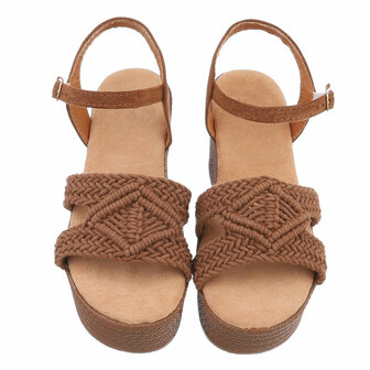 Dames wedge sandalen met sleehakken - bruin camel