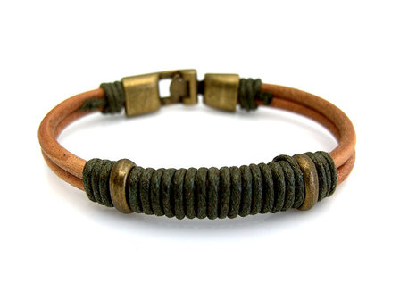 Armband echt leder - bruin / groen