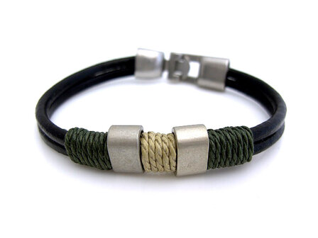 Armband echt leder - zwart / groen