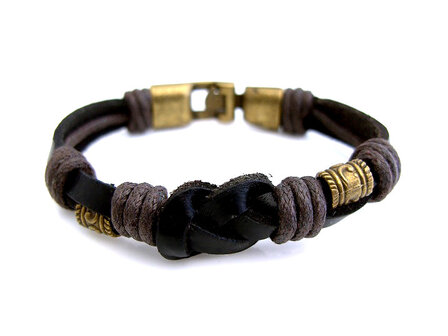 Armband echt leder - zwart / bruin