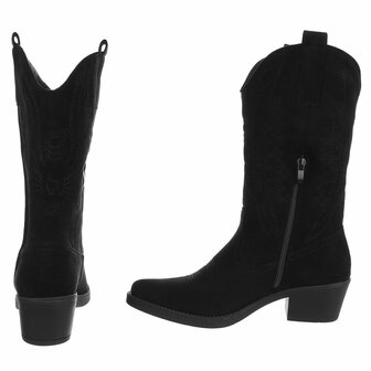 Dames cowboy laarzen / western kuitlaarzen su&egrave;de-look - zwart