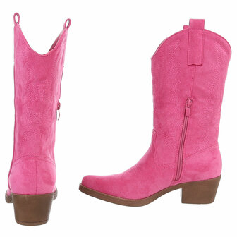 Dames cowboy laarzen / western kuitlaarzen su&egrave;de-look - fuchsia roze