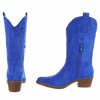 Dames cowboy laarzen / western kuitlaarzen su&egrave;de-look - kobalt blauw