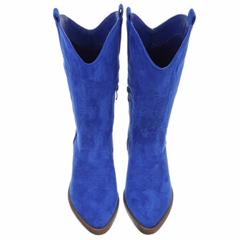 Dames cowboy laarzen / western kuitlaarzen su&egrave;de-look - kobalt blauw