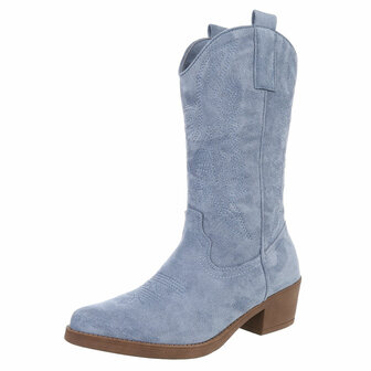 Dames cowboy laarzen / western kuitlaarzen su&egrave;de-look - denim blauw