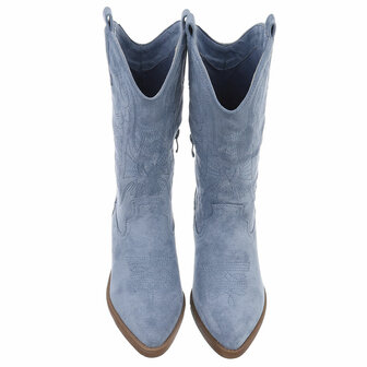Dames cowboy laarzen / western kuitlaarzen su&egrave;de-look - denim blauw
