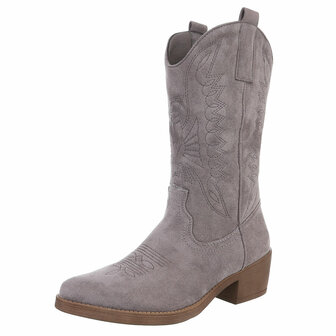 Dames cowboy laarzen / western kuitlaarzen su&egrave;de-look - grijs