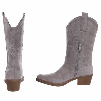 Dames cowboy laarzen / western kuitlaarzen su&egrave;de-look - grijs