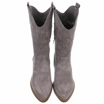 Dames cowboy laarzen / western kuitlaarzen su&egrave;de-look - grijs