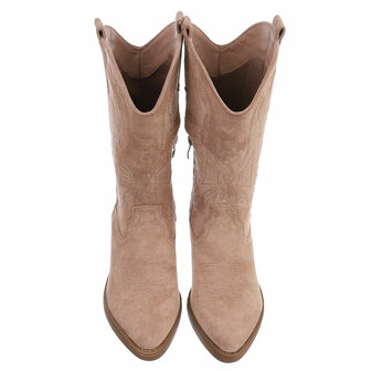 Dames cowboy laarzen / western kuitlaarzen su&egrave;de-look - lichtbruin nude