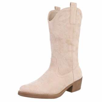 Dames cowboy laarzen / western kuitlaarzen su&egrave;de-look - beige