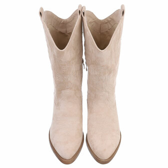Dames cowboy laarzen / western kuitlaarzen su&egrave;de-look - beige