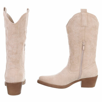Dames cowboy laarzen / western kuitlaarzen su&egrave;de-look - beige